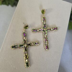 Statement Gold AB Cross Glam Earrings